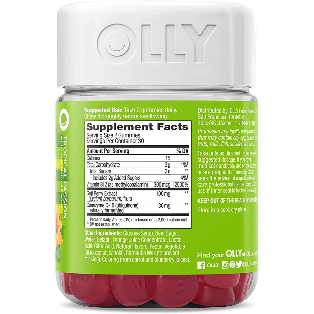 OLLY Daily Energy with Vitamin B12+ CoQ10 & Goji Berry - Tropical Passion (60 ct)