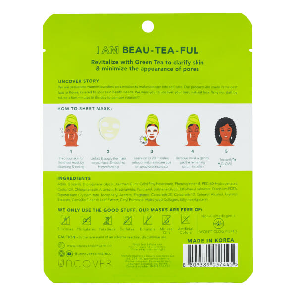 Uncover Green Tea Detoxifying Sheet Mask back view