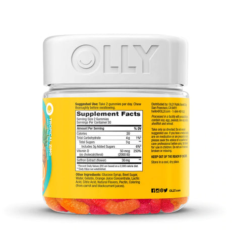 OLLY Hello Happy Gummy Worms - Contains Vitamin D & Saffron - Tropical Zing (60 ct)