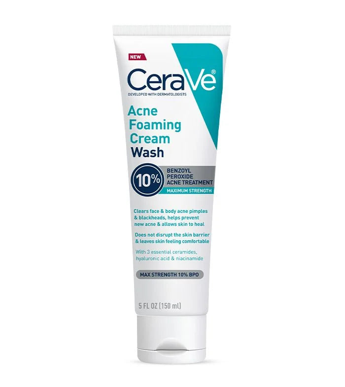 CeraVe Acne Foaming Cream Wash BPO 10% for Face & Body (5 oz.)