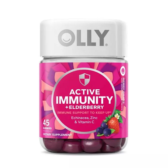 OLLY Active Immunity + Elderberry Gummies - Immune Support with Echinacea, Zinc & Vitamin C - Berry Brave (45 ct)