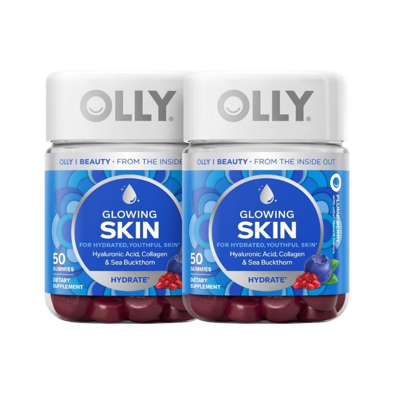 OLLY Glowing Skin with Hyaluronic Acid, Collagen & Sea Buckthorn Plump Berry Gummy Supplement (50 ct)