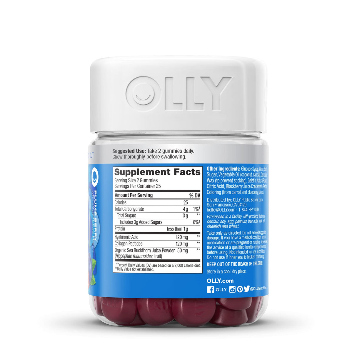 OLLY Glowing Skin with Hyaluronic Acid, Collagen & Sea Buckthorn Plump Berry Gummy Supplement (50 ct)