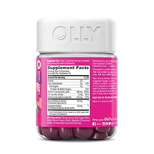 OLLY Active Immunity + Elderberry Gummies - Immune Support with Echinacea, Zinc & Vitamin C - Berry Brave (45 ct)